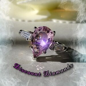 Pink Pear Cut Sapphire Cocktail Ring & White Zircon on 14K White Gold over 925
